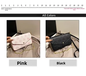 Detail of crossbody chain bags showing embossed constellation patterns and size scale