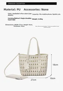 Detailed size chart for hollow out tote bag with 27cm width and 18cm height dimensions