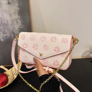 Women Fashion PU Leather Crossbody Bag Cartoon Zodiac Pattern Vintage Embossed Envelope Small Square Shoulder Bag With Chain