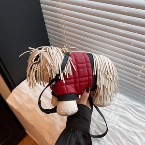 Creative Dog Shape Crossbody Bag PU Leather Quilted Tassel Shoulder Bag For Women Unique Funny Animal Puppy Purse