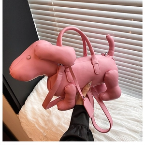 Pink dachshund puppy shaped creative handbag with adjustable shoulder strap detail