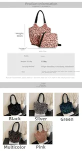 Sac seau à paillettes avec dimensions et présentation des cinq couleurs disponibles