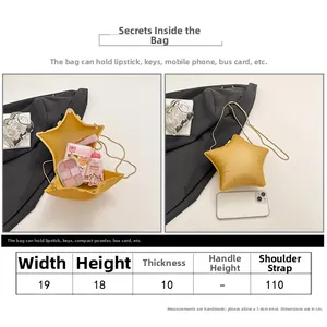 Detailed size specifications and interior capacity for the star-shaped crossbody bag