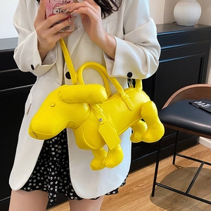 Creative bright yellow dachshund puppy shaped handbag with shoulder strap and top handle