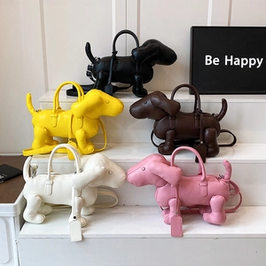 Creative dachshund puppy shaped leather handbags in five colors with top handle and strap