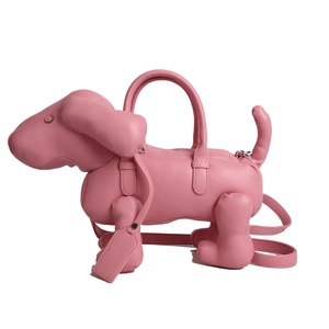 Kreative pinkfarbene Handtasche in Dackelform mit Doppelgriffen und abnehmbarem Schultergurt