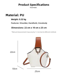 Specifiche delle dimensioni e info materiali per la borsa a secchiello in PU