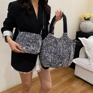 Ensemble de sacs cabas et bandoulière à paillettes argentées pour femme grande taille
