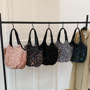 Sacs cabas à paillettes en cinq couleurs avec anses en cuir noir pour femmes