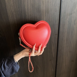 Women Heart Shaped Crossbody Bag PU Leather Gold Chain Strap Adjustable Metal Ball Chic Sweet Small Shoulder Purse