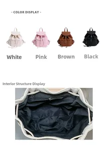 Detail view of mini backpack colors and interior compartments with drawstring closure