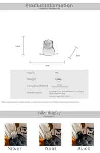 Size chart showing dimensions for a small PU leather chain crossbody bag with heart detail