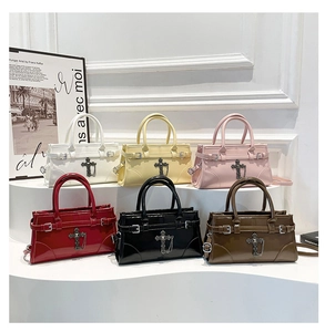 Detailed display of six color options for the gothic tote bag with vintage cross accents