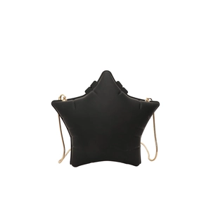 Star-shaped black crossbody bag with textured surface and gold metal chain strap