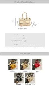 Detailed dimension guide for vintage PU leather bag with size metrics and color options