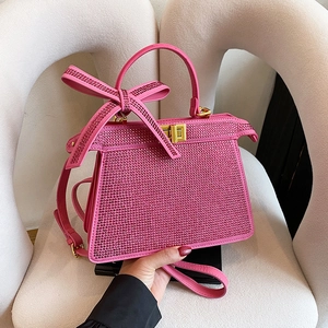 Sac À Main Nœud En Strass Sac Bandoulière Cuir PU Sac De Soirée Carré Étincelant Pour Femmes Mode Fête Style