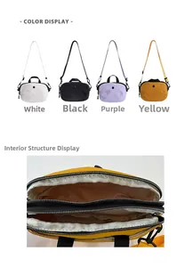Détails des sacs bandoulière en toile en forme de coquille avec deux compartiments zippés