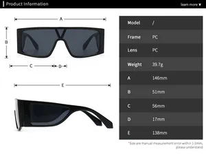 Detailed size chart for retro flat top sunglasses with dimensions in millimeters