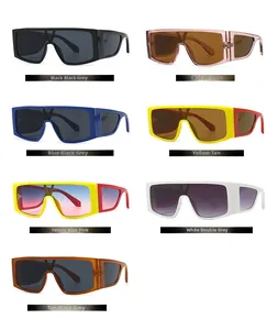 Detailed grid showing seven color variants of oversized flat top sporty sunglasses
