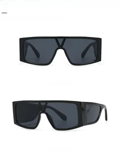 Flat top square sunglasses in black with gradient grey lenses and wide temples