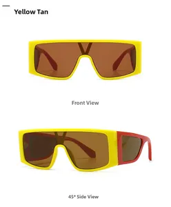 Flat top square sunglasses with oversized frame and V-shaped metal logo detail
