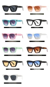 Array of flat top cat eye sunglasses with rivet accents in various trendy color combinations