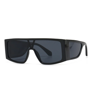 Modern flat top oversized square sunglasses in glossy black with V-bridge detail