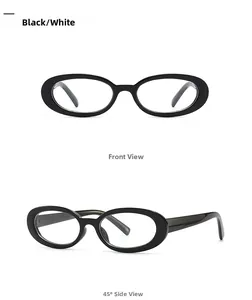 Detailed front and side views of lightweight black retro oval frame sunglasses