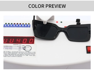 Detailaufnahme der schwarzen Cat-Eye-Sonnenbrille beim UV400-Schutztest