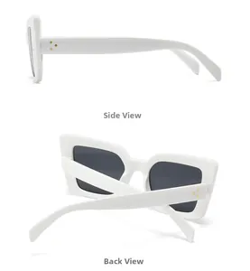 Detailansicht der weißen rechteckigen Sonnenbrille mit goldenen Dreifach-Nieten