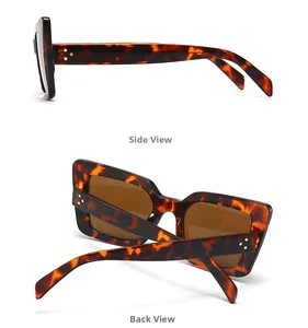 Detailansicht der Tortoise-Sonnenbrille mit Seiten- und Rückrahmen und Goldnieten