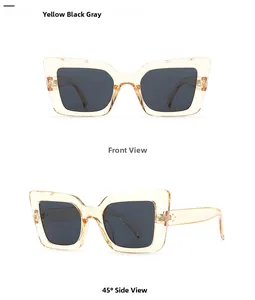 Front- und Seitenansicht der modernen Cat-Eye-Sonnenbrille mit champagnergelbem Rahmen