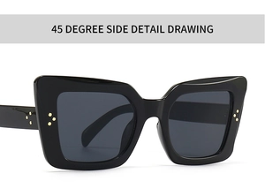 Detailansicht der schwarzen Cateye-Sonnenbrille mit goldenen Nietenverzierung am Rahmen