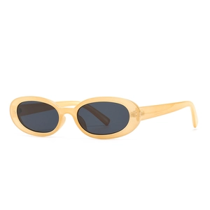 Retro oval sunglasses with light orange frames and dark grey lenses for men and women