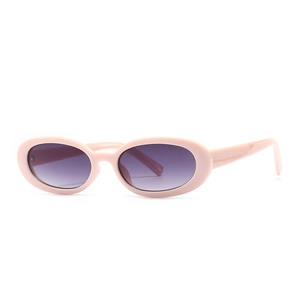 Retro oval sunglasses with pink frame and purple gradient lenses in Y2K style