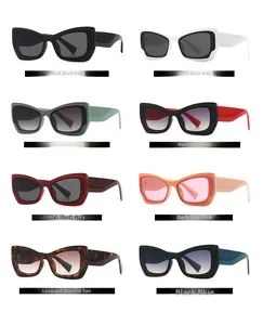 Matrix showing butterfly cat eye sunglasses in various colors and gradient lenses