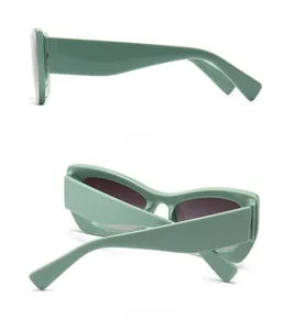 Detailed side and back views of butterfly sunglasses in sage green with thick temples