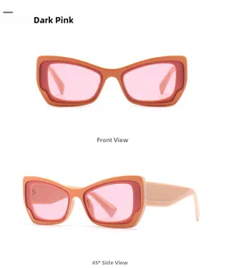 Front and side view of dark pink butterfly sunglasses with two-tone frames