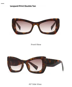 Close-up of butterfly sunglasses in leopard tortoiseshell finish with brown gradient lenses