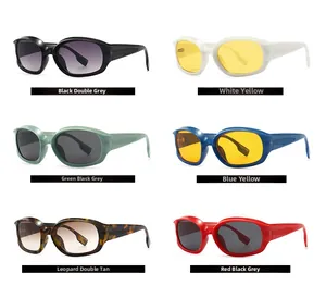 Griglia di occhiali da sole ovali vintage in nero, bianco, verde, blu, leopardo e rosso