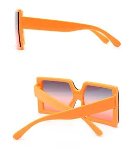 Side and back views of square orange sunglasses with gradient lenses in high detail