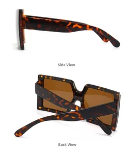 Detail view of square tortoiseshell sunglasses showing side temples and back frame structure