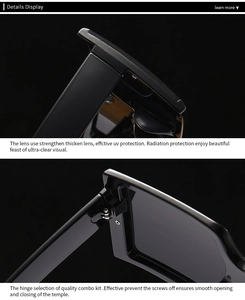 Detail view of reinforced UV protection lens and durable metal hinge for sunglasses