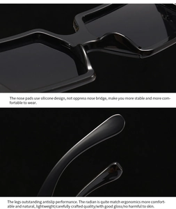 Detail of ergonomic anti-slip temples and soft silicone nose pads on square sunglasses