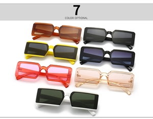 Detailed overview of vintage rectangle sunglasses available in seven jelly-colored frames