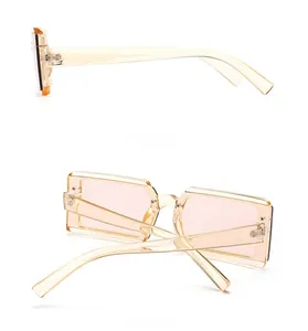 Side and back view of retro square champagne jelly sunglasses with thick frames