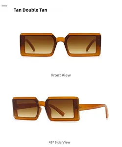 Detail view of rectangular jelly tea sunglasses showing front and 45-degree side angles