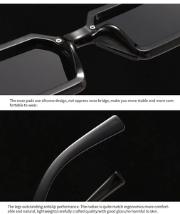 Detail view of silicone nose pads and anti-slip ergonomic temples on black sunglasses