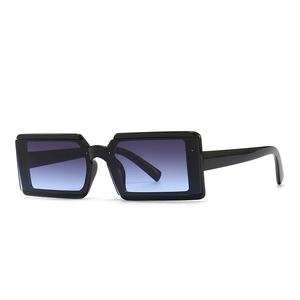Rectangle sunglasses with thick black frame and purple to blue gradient lenses for fashion