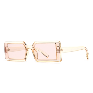 Retro rectangle sunglasses with amber jelly frames and light pink lenses for fashion